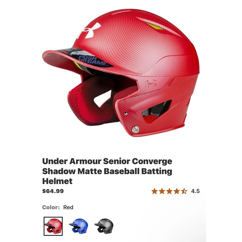 Under Armour Red Converge Show MTE SR Helmet UA BH2 100 Youth Baseball 6.5 - 7.5